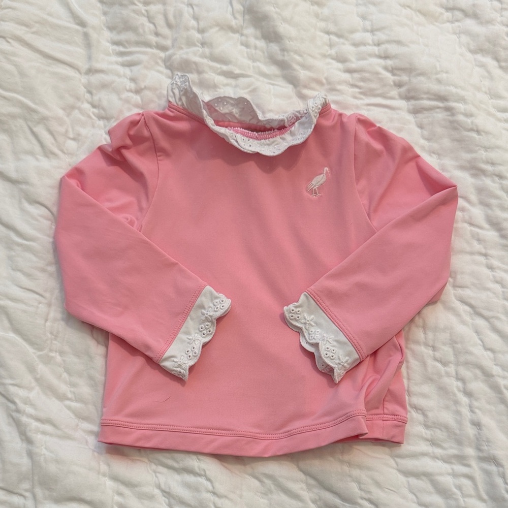Beaufort Bonnet Company Pink and White Rash Guard 2T